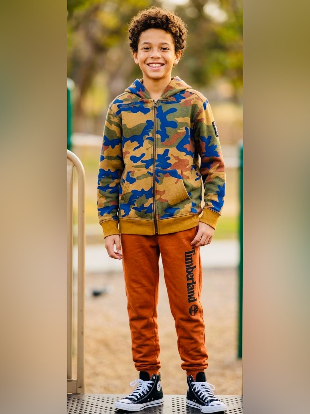 Timberland Boys’ Jogger Set in Chestnut Camo size (L top/M bottom)